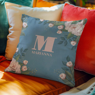 Personalisierte Monogramm Floral Rosa Rosa Kissen