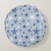 Personalisierte Monogramm für blaue und weiße Wint Rundes Kissen (Rückseite)