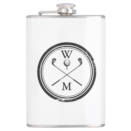 Personalisierte Monogramm-Golfschläger-Bälle Flachmann (Vorderseite)