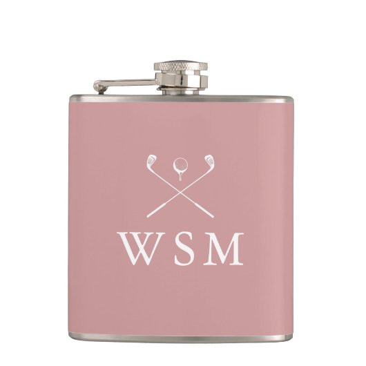 Personalisierte Monogramm-Golfschläger Dusty Rose Flachmann (Vorderseite)