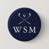 Personalisierte Monogramm-Golfschläger Navy Blau Button (Vorderseite)