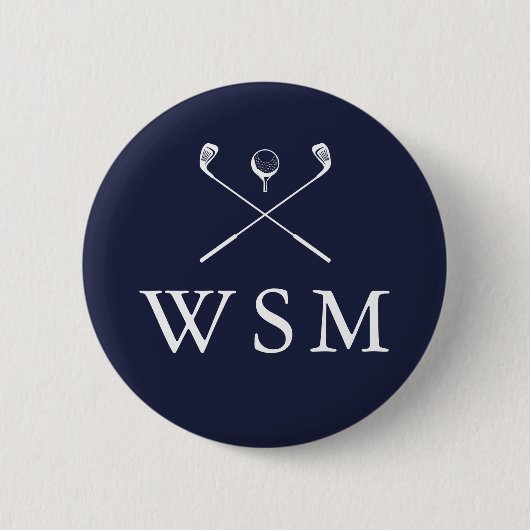 Personalisierte Monogramm-Golfschläger Navy Blau Button (Vorderseite)