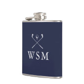 Personalisierte Monogramm-Golfschläger Navy Blau Flachmann (Links)
