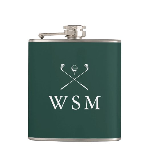 Personalisierte Monogramm-Golfschläger Smaragdgrün Flachmann (Vorderseite)