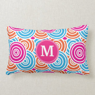 Personalisierte Monogramm-heißes Rosa-aquamarine Lendenkissen