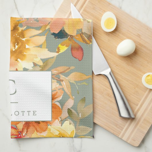 Personalisierte Monogramm Herbstfallen Geschirrtuch (Viertel Falte)