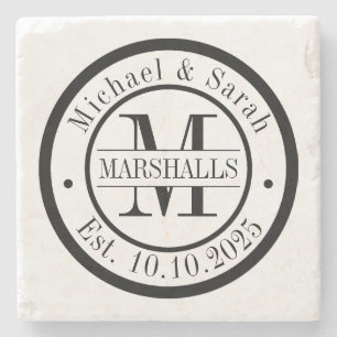 Personalisierte Monogramm-Hochzeit Steinuntersetzer