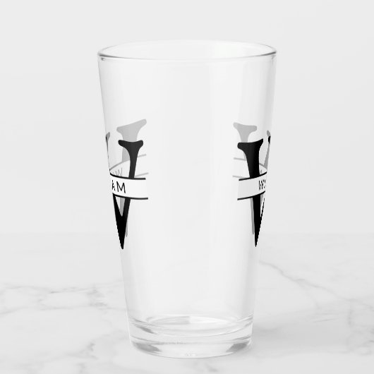 personalisierte Monogramm Initial & Name einfach Glas (Rechts)