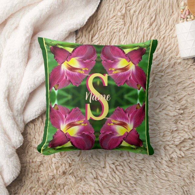 Personalisierte Monogramm-Initiale Name Taglilien- Kissen (Decke)