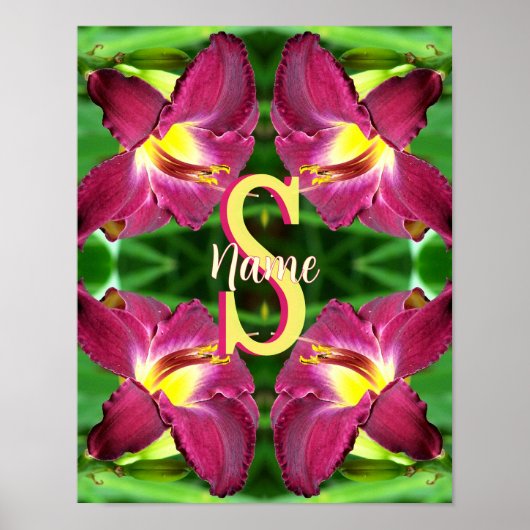 Personalisierte Monogramm-Initiale Name Taglilien- Poster (Vorne)
