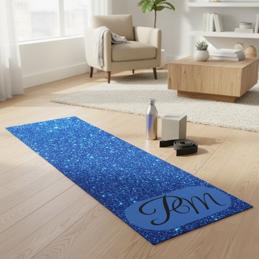Personalisierte Monogramm-Initialen Blau Glitter Yogamatte