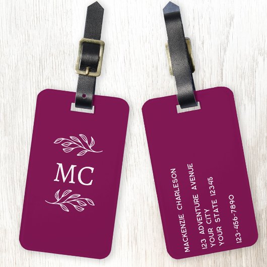Personalisierte Monogramm-Initialen Botanisches Bl Gepäckanhänger