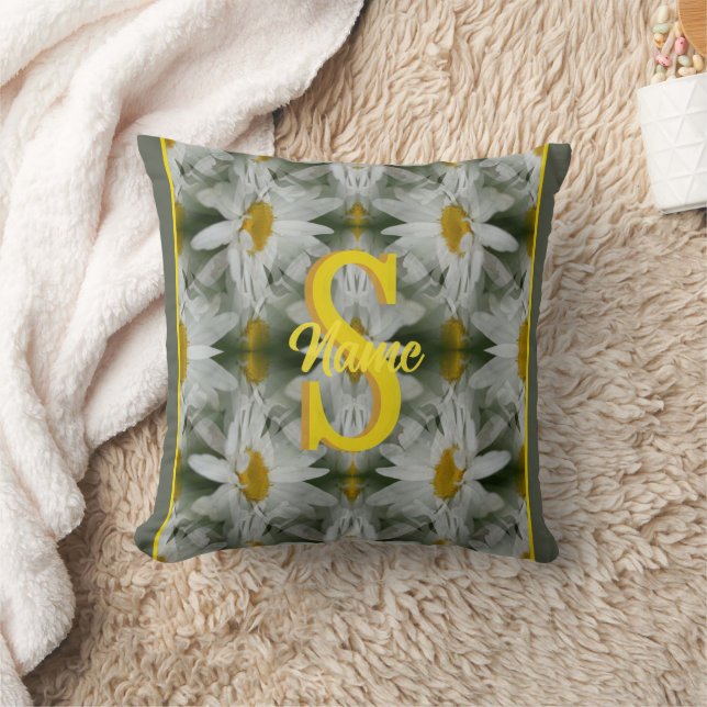 Personalisierte Monogramm-Initialen Name Gänseblüm Kissen (Decke)