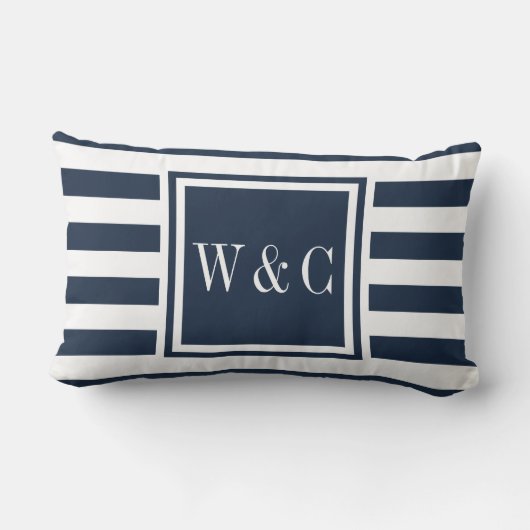 Personalisierte Monogramm-Initialen, Navy Blue Str Lendenkissen (Rückseite)