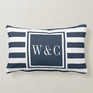 Personalisierte Monogramm-Initialen Navyblauer Str Lendenkissen