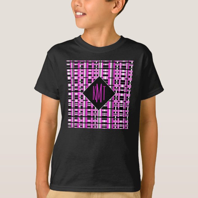 Personalisierte Monogramm-Initialen Rosa Kariert T-Shirt (Vorderseite)