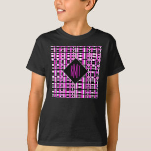 Personalisierte Monogramm-Initialen Rosa Karo T-Shirt