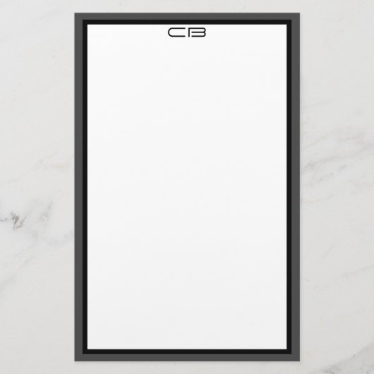 Personalisierte Monogramm-Initialen schwarz-graue  Briefpapier (Vorderseite)