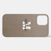 Personalisierte Monogramm-Jute iPhone 12 Hülle (Rückseite (Horizontal))