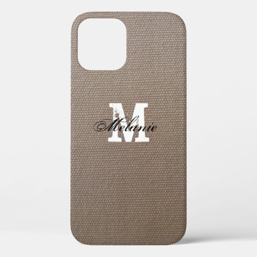Personalisierte Monogramm-Jute iPhone 12 Hülle (Rückseite)