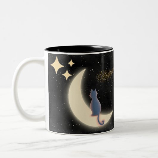 Personalisierte Monogramm Katze und Halbmond Zweifarbige Tasse (Links)