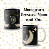 Personalisierte Monogramm Katze und Halbmond Zweifarbige Tasse