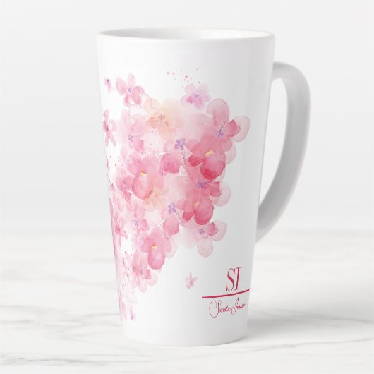 Personalisierte Monogramm-Latte-Tasse | Moderne Bl Milchtasse (Rechte Ecke)