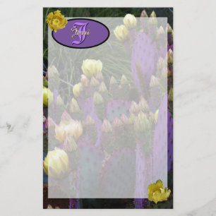 Personalisierte Monogramm Lila Kaktus Gelbe Blumen Briefpapier