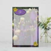 Personalisierte Monogramm Lila Kaktus Gelbe Blumen Briefpapier (Stehend Vorderseite)