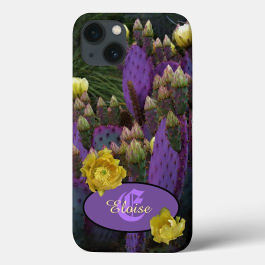Personalisierte Monogramm Lila Kaktus Gelbe Blumen Case-Mate iPhone Hülle (Rückseite)