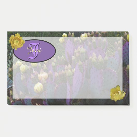 Personalisierte Monogramm Lila Kaktus Gelbe Blumen Post-it Klebezettel (Vorderseite)