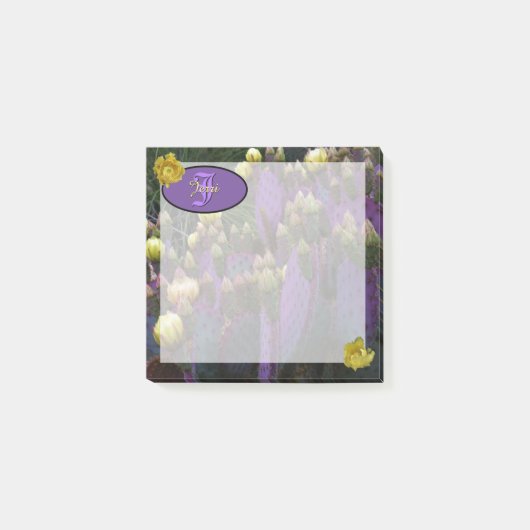 Personalisierte Monogramm Lila Kaktus Gelbe Blumen Post-it Klebezettel (Vorderseite)