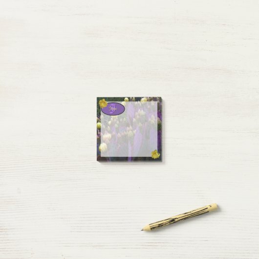 Personalisierte Monogramm Lila Kaktus Gelbe Blumen Post-it Klebezettel (Auf Schreibtisch)