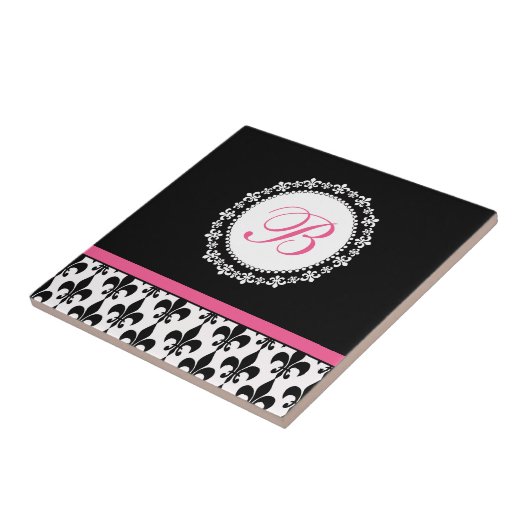 Personalisierte Monogramm-Lilien-Fliese Fliese (Seite)