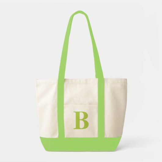 Personalisierte Monogramm LIME GREEN + NATÜRLICHE Tragetasche (Vorne)