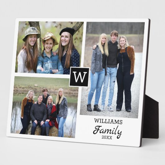 Personalisierte Monogramm Name 3 FotoCollage Fotoplatte (Seite)