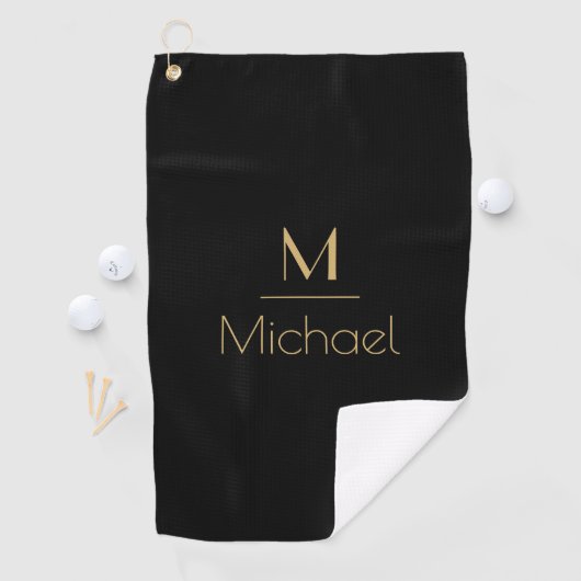 Personalisierte Monogramm | Name Black & Gold Golfhandtuch (Insitu)