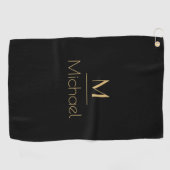 Personalisierte Monogramm | Name Black & Gold Golfhandtuch (Horizontal)