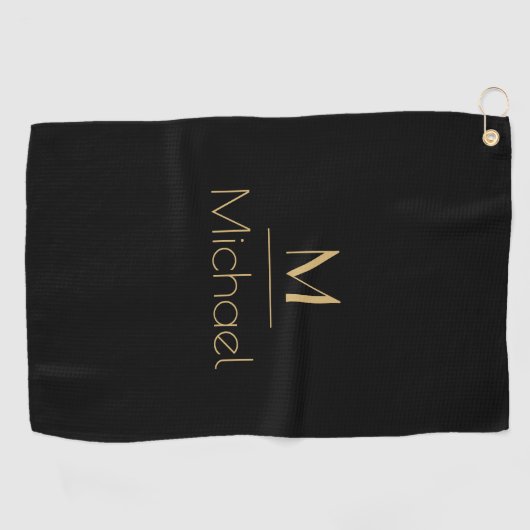 Personalisierte Monogramm | Name Black & Gold Golfhandtuch (Horizontal)