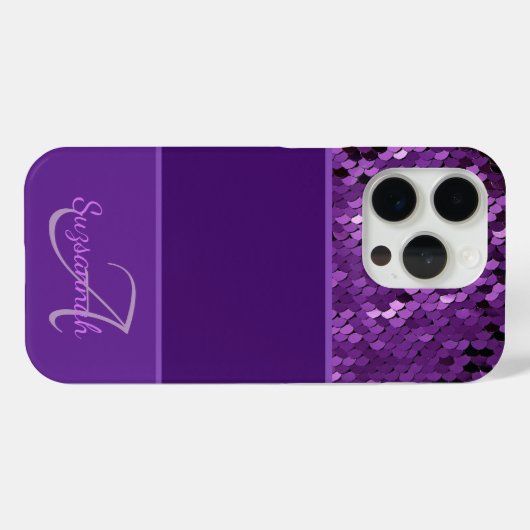 Personalisierte Monogramm Name Lila Sequenzen Stre Case-Mate iPhone Hülle (Rückseite (Horizontal))