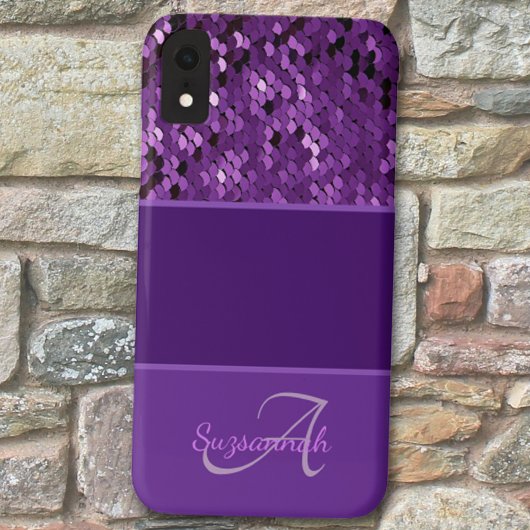 Personalisierte Monogramm Name Lila Sequenzen Stre Case-Mate iPhone Hülle