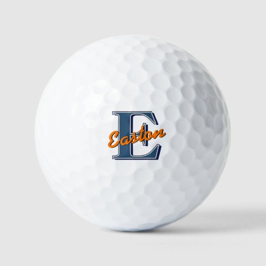 Personalisierte Monogramm Name Navy Blue und Orang Golfball (Vorderseite)