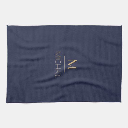 Personalisierte Monogramm | Name Navy & Gold Geschirrtuch (Horizontal)