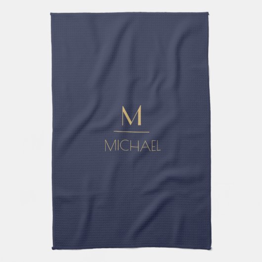 Personalisierte Monogramm | Name Navy & Gold Geschirrtuch (Vertikal)