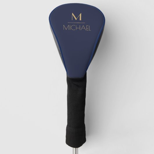 Personalisierte Monogramm | Name Navy & Gold Golf Headcover (Vorderseite)