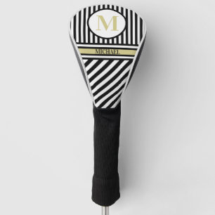Personalisierte Monogramm Name Schwarz-weiß Streif Golf Headcover