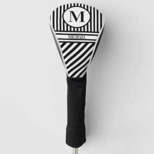 Personalisierte Monogramm Name Schwarz-weiß Streif Golf Headcover