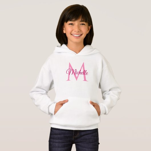 Personalisierte Monogramm Name Weiße und rosa Mädc Hoodie (Vorne ganz)