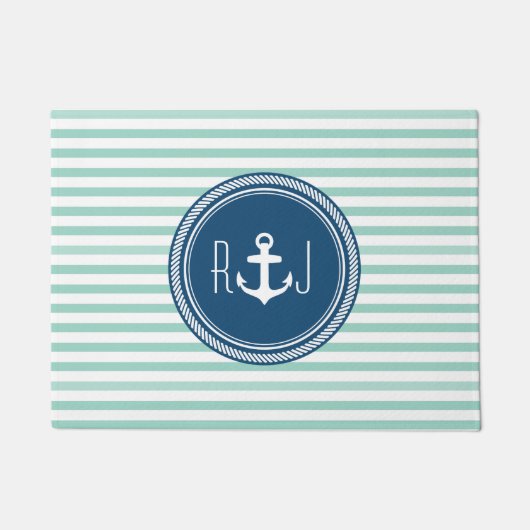Personalisierte Monogramm Navy und Seafoam Nautica Fußmatte (Vorderseite)