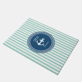 Personalisierte Monogramm Navy und Seafoam Nautica Fußmatte (Schrägansicht)